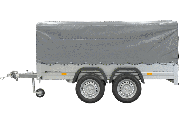 remorque double essieux unitrailer 264/2 kipp avec roue jockey, arceau et bâche grise – Image 4