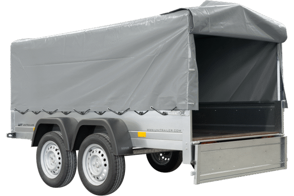 remorque double essieux unitrailer 264/2 kipp avec roue jockey, arceau et bâche grise – Image 5