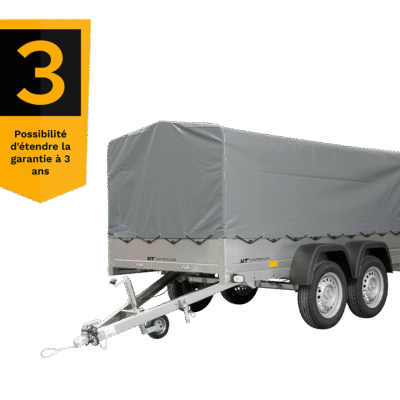 remorque double essieux unitrailer 264/2 kipp avec roue jockey, arceau et bâche grise