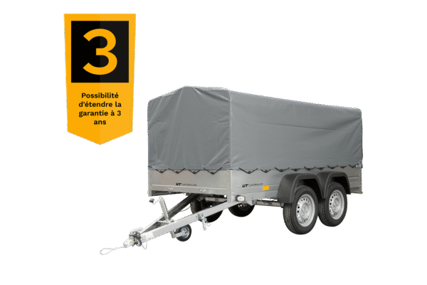 remorque double essieux unitrailer 264/2 kipp avec roue jockey, arceau et bâche grise