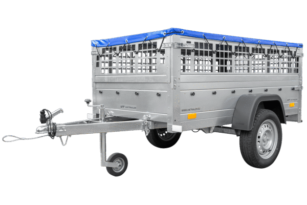 Remorque grillagée 200×106 avec bâche plate bleue, ridelles grillagées et roue jockey – Garden Trailer 200 KIPP – Image 4
