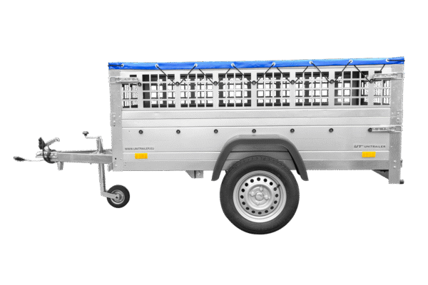 Remorque grillagée 200×106 avec bâche plate bleue, ridelles grillagées et roue jockey – Garden Trailer 200 KIPP – Image 5