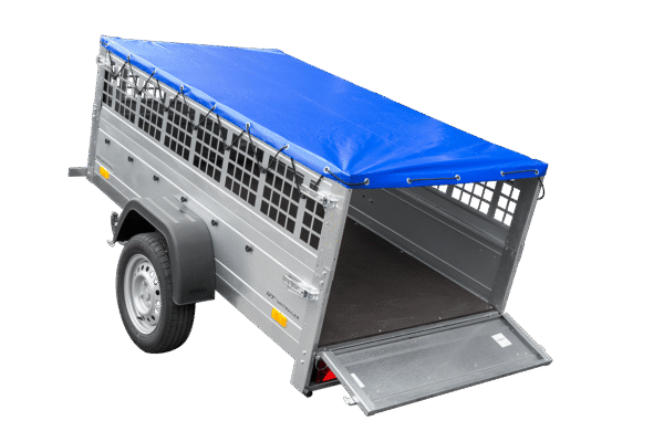 Remorque grillagée 200×106 avec bâche plate bleue, ridelles grillagées et roue jockey – Garden Trailer 200 KIPP – Image 7