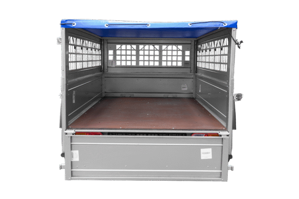 Remorque grillagée 200×106 avec bâche plate bleue, ridelles grillagées et roue jockey – Garden Trailer 200 KIPP – Image 8