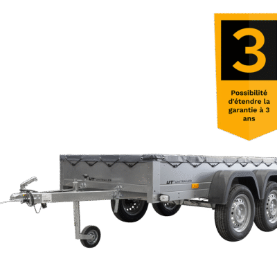 remorque unitrailer 264/2 kipp avec roue jockey, tige de support de bâche et bâche plate grise