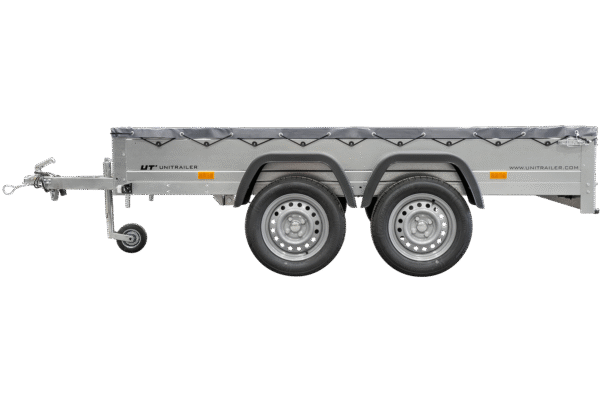 remorque unitrailer 264/2 kipp avec roue jockey, tige de support de bâche et bâche plate grise – Image 2