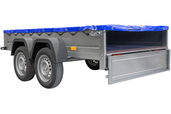 unitrailer 264/2 kipp avec roue jockey, tiges de support et bâche plate bleue – Image 9