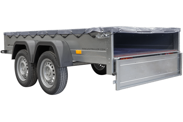 remorque unitrailer 264/2 kipp avec roue jockey, tige de support de bâche et bâche plate grise – Image 5